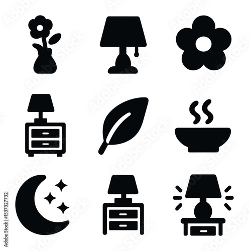 Seasonal Flower Icons. Solid, filled icons set of seasonal flower arrangements: spring blossom, summer bouquet
