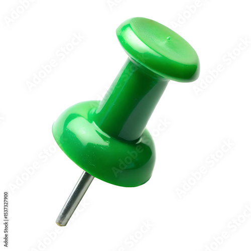 green push pin on transparent background 