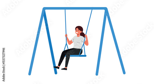 Woman enjoying a swing ride on a sunny day - wellness and leisure concept vector illustration