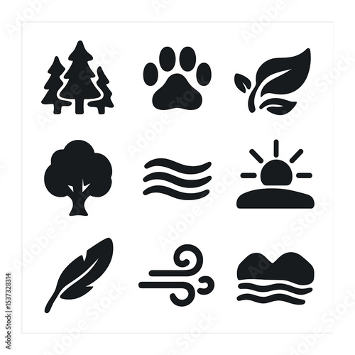 Animal Social Icons. Solid, filled icons set of animal behavior and social structures: animal icon, group icon