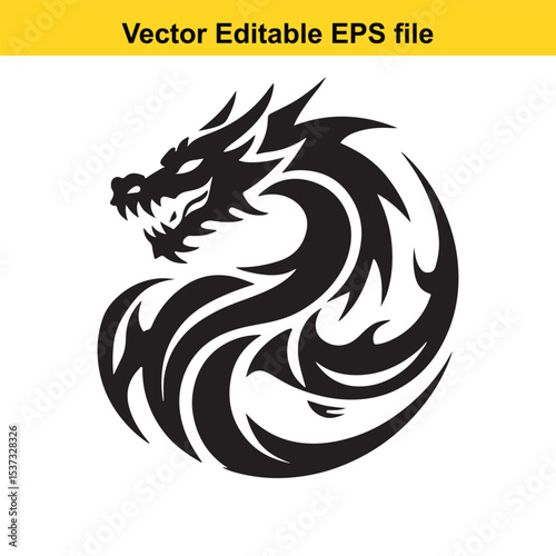 Intricate Dragon Circle Design A Powerful Symbol of Strength and Mysticism in Tattoo Art, Vector Graphic Illustration Emblem