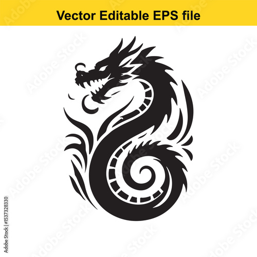 Intricate Dragon Circle Design A Powerful Symbol of Strength and Mysticism in Tattoo Art, Vector Graphic Illustration Emblem