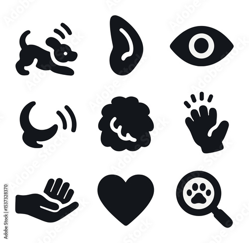 Nature Icon Set. Solid, filled icons set of wildlife and natural consciousness: forest icon, animal track,
