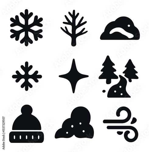 Christmas Treats Icons. Solid, filled icons set of Christmas treats and delights: candy cane, gingerbread