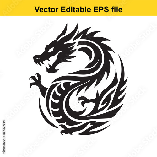 Intricate Dragon Circle Design A Powerful Symbol of Strength and Mysticism in Tattoo Art, Vector Graphic Illustration Emblem