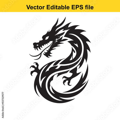 Intricate Dragon Circle Design A Powerful Symbol of Strength and Mysticism in Tattoo Art, Vector Graphic Illustration Emblem