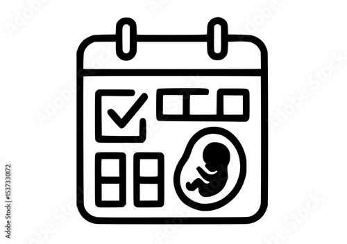 Icon of a calendar with checkmarks and a fetus symbol, representing pregnancy tracking or prenatal appointments.