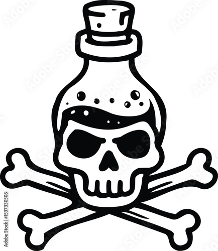 Skull and crossbones with poison bottle vector illustration danger sign toxic symbol art silhouette