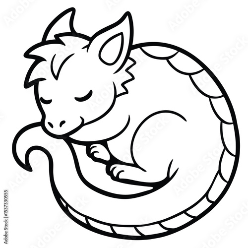 Cute cartoon dragon sleeping coloring page