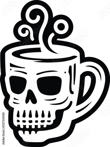 Skull coffee mug vector illustration for halloween and day of the dead celebration art silhouette