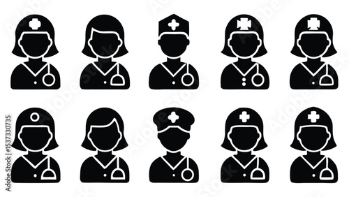 Stylized silhouettes of medical professionals representing doctors nurses and healthcare workers