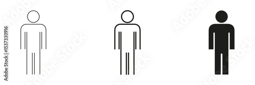 Human Figure Line And Solid Icon Set. Gender Neutral Person Symbol Collection For User Interface And Design. Minimalist Human Silhouette Icon. Isolated Vector Illustration