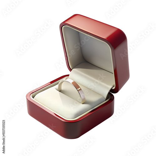realistic ring box with open lid and shadow isolated on transparent background