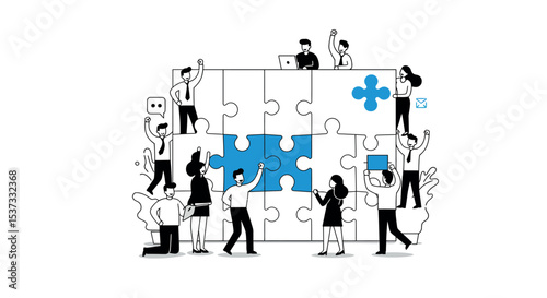 Collaborative team building concept with puzzle pieces for organizational success vector illustration