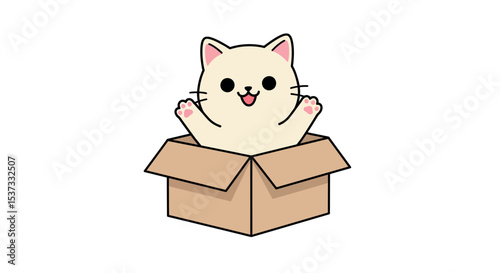 Cute cartoon cat in box illustration for playful pet designs vector illustration