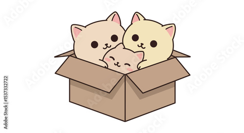 Adorable cartoon kittens in a cardboard box vector illustration