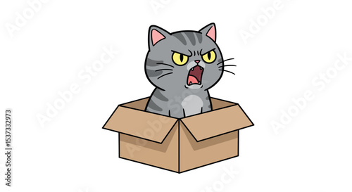 Grumpy cat in a box - humor and expression for design projects vector illustration