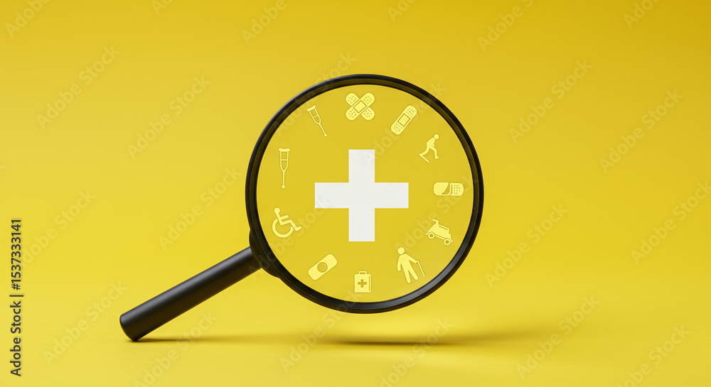 Obraz premium Medical Magnifying Glass on Yellow Background