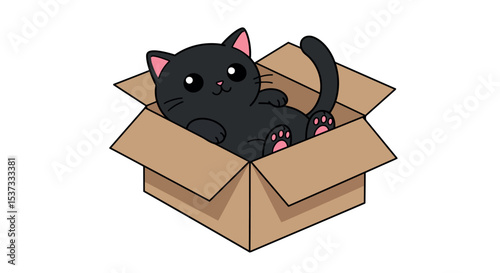 Cute black cat relaxing in cardboard box illustration for pet lovers and children's decor vector illustration