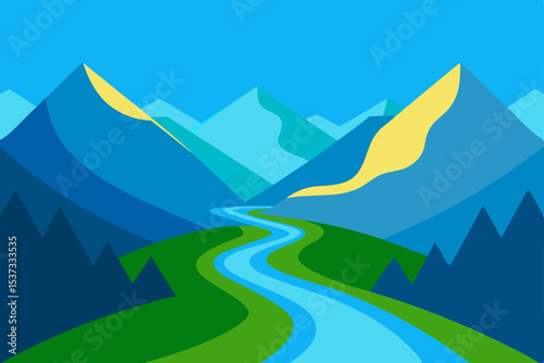Serene Mountain River Landscape A Breathtaking Vista of Nature's Beauty