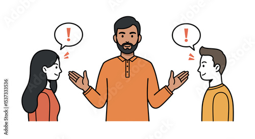 Group discussion and communication concept with diverse characters engaging in dialogue vector illustration