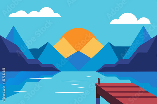 Serene Sunset Mountain Lake Serenity, Peaceful Nature Escape