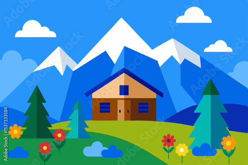 Serene Mountain Cabin A Peaceful Landscape Illustration