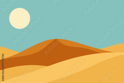 Serene Desert Landscape Minimalist Illustration of Sand Dunes under a Bright Sun