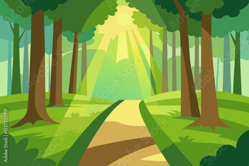 Sunlit Path Through Lush Green Forest A Serene Nature Escape