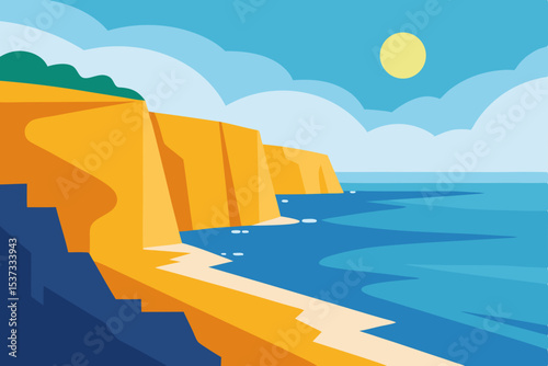Coastal Cliffs A Stunning Summer Seascape Illustration