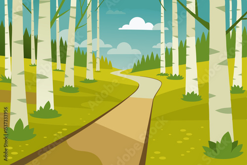 Serene Birch Forest Path A Tranquil Nature Escape