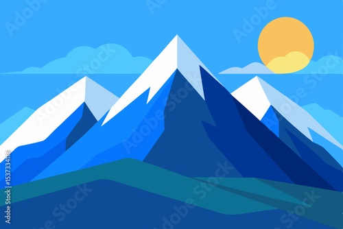Majestic Mountain Peaks A Stunning Blue and White Landscape Illustration