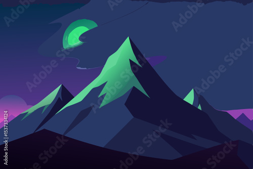 Enigmatic Nightscape Glowing Mountains under a Mystic Moon
