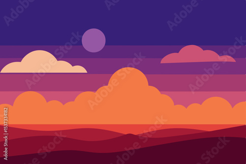 Sunset Landscape Vibrant Hues and Serene Cloudscape Illustration