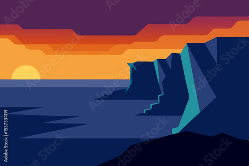 Sunset Cliffs A Vibrant Coastal Landscape Illustration
