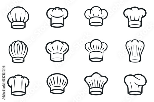 Collection of Chef Hat Illustrations in Black and White Style Food Service and Culinary Arts Different Designs
