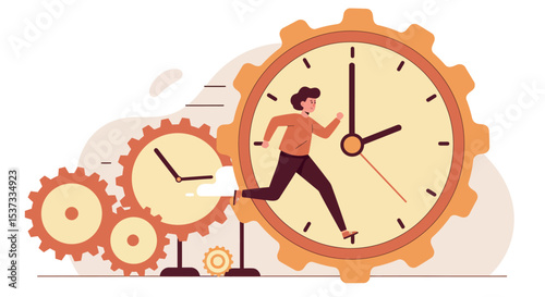 Time management and productivity concept illustration with clocks and gears vector illustration