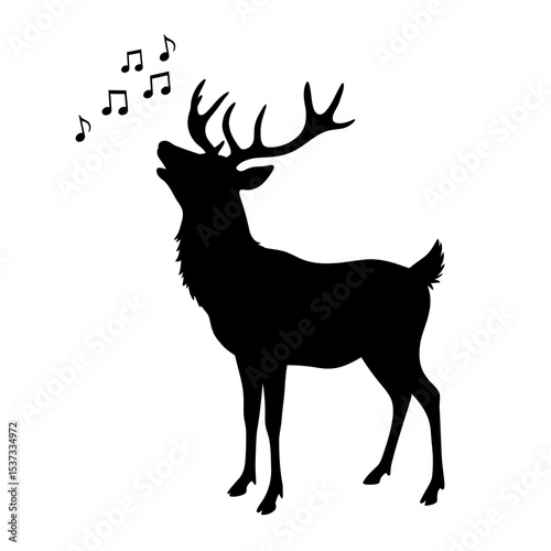 Silhouette of a deer singing musical notes above it