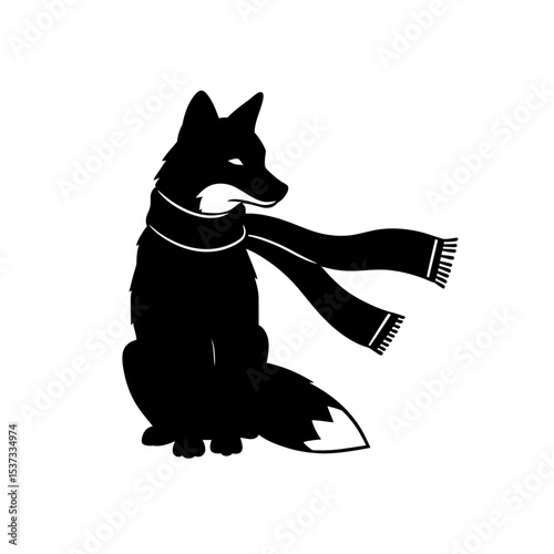 Silhouette of fox wearing a scarf looking right side