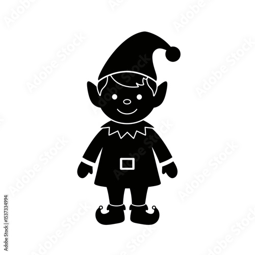 Silhouette of a christmas elf with hat and uniform