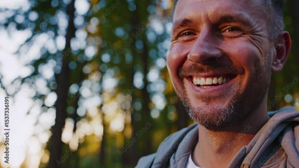 Friendly Man in Vibrant Forest Scene