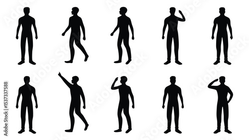 Collection of stylized human silhouettes in various poses illustrating human movement and gestures