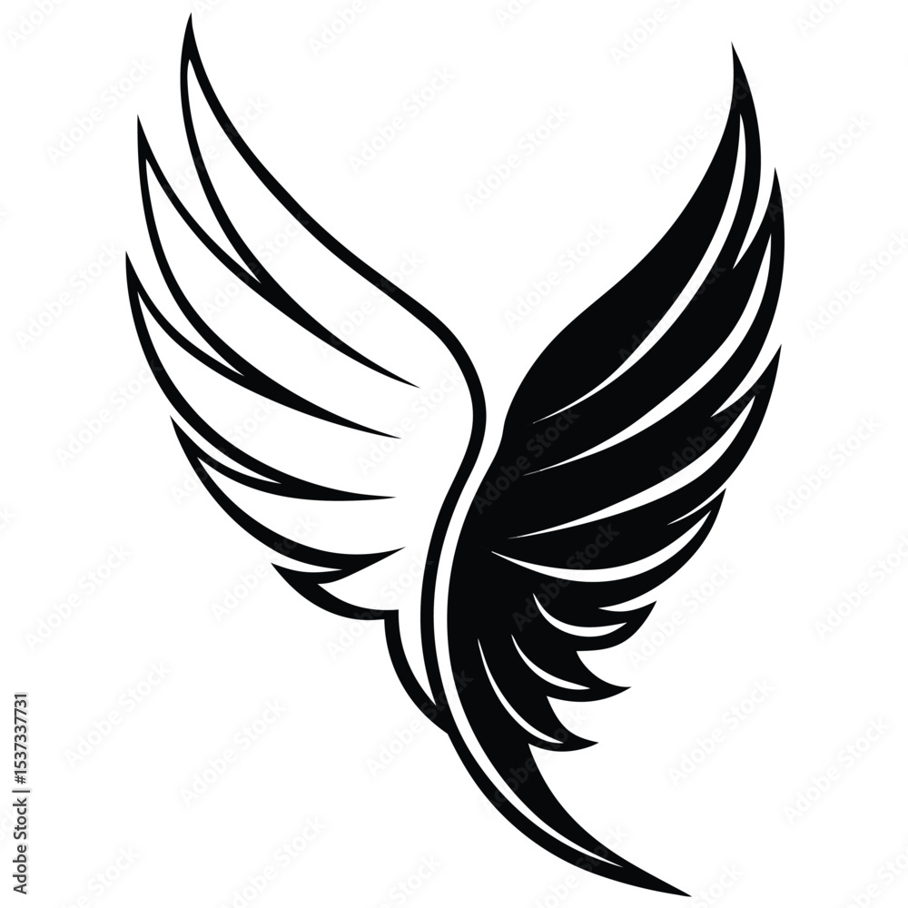 Obraz premium silhouette wing on white background