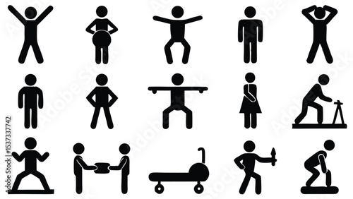Diverse collection of stick figures depicting various activities and human actions