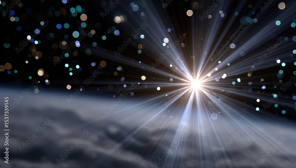 Obraz premium Bright Light Rays Bursting Through Clouds with Bokeh, Representing Hope and Inspiration