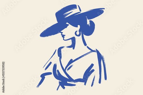Woman in hat brushstroke sketch style vector illustration