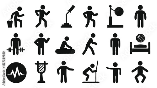 Various activities and icon collection depicting sports fitness and everyday human actions