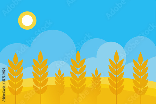 Golden Wheat Field Under Sunny Sky A Vibrant Summer Harvest Illustration