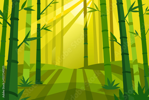 Sunlit Bamboo Forest A Serene Illustration of Nature's Tranquility