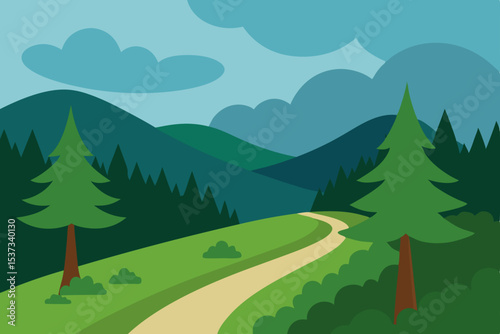 Scenic Mountain Path A Serene Landscape Illustration